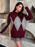 Burgundy Round Neck Knitted Sweater-Outfit