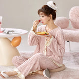 And Winter Thicker Coral Velvet Pyjamas Set Home Clothes Plus Velvet Cute Flannel Long Sleeve