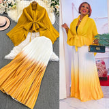 Wrinkled Butterfly Sleeve Gradient With Shawl Short Coat Top + Gradient 100 Folded Skirt Two-Piece