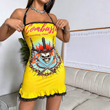 Women's New 3D Three-Dimensional Pattern Printing With Lace Lace Hanging Neck