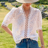 New French White Shirt Short-Sleeved Top Women's Wistr Emptiness Shirt Women's Shirt South Oil Women's
