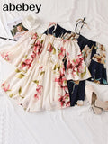 Women Halter Floral Playsuits Holiday flower overalls bohemian off shoulder beach jumpsuits wide leg chiffon