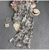 Suit Female Korean Version Of The Lantern Sleeves Loose Single-Chamed Dizzled Dyed Printed Shirt Three Sets Of High-Rise Broad-Legged