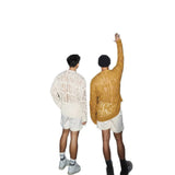 And Lonely Wind Hollow Knitted Shirt Male Sense Perspective Loose Long-Sleeved Net Eyes Twilight Twilight Tearing Up Fashion