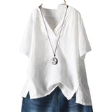 Summer New Solid Color Buffet Short-Sleeved V-Neck T-Shirt Women Irregular Large Cotton Loose Leisure