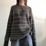 Striped Ribbed Pullover Knit Sweater-Outfit