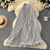 Fashion Folding Wave Half-Dress French Sweet High-Waisted A-Shaped Skirt Mid-Long Folds