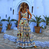 Spring And Summer New Women's Sexy Temperament Sling Print Dress Set Beach Dress Two