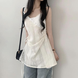 Tully lace side shirring layered bustier Blouse-Outfit