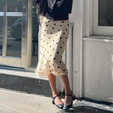 Point Splicing Woven Half Skirt New In The Long Wooden Ear Temperament Elegant Ass Skirt Women
