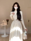 Korean Version Of The Semi-High Collar Slim And Slim, The Little Man With A Sense Of Advanced Splicing Knitted Bottomed Dress Winter-Outfit