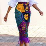 High-Waisted Print Splicing Lyso-Bag Hips Skirt Large-Size Women's Party Skirt