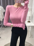 Toloer Generation Of South Korea East Gate Sexy Soft Waxy Micro Temptation Slim Thin Round Collar Bottom Shirt T Shirt Jacket-Outfit
