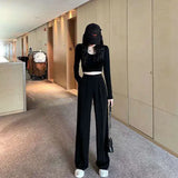 Toloer Waist Wide Leg Pants Women's Pants Autumn Hanging Feeling Loose Versatile Black Thin Suit Pants Casual Straight Leg Floor Pants-Outfit