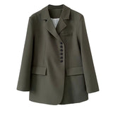 Women Green Irregular Button Elegant Blazer New Lapel Long Sleeve Loose Fit Jacket Fashion Spring Autumn 2023