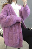 Women Knitting Cardigans Casual V-Neck Long Sleeve Daily Solid Color Fashion Loose Single Breasted Sweater