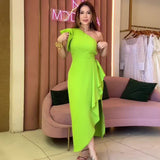 Fashion Solid Color Collar Lace Sleeves Sexy Long Dress In Autumn