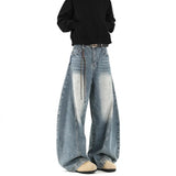 Retro Broad-Legged Jeans Design Feel Small Cat Bends Trousers Hanging Trousers