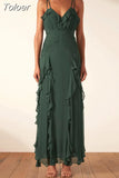 Sexy Summer Dress For Women 2023 V Neck Sleeveless Off Shoulder High Waist Ruffle Trim Irregular Midi Dresses Female