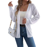Wind Shooting Autumn And Winter Casual Pure Color Hollow Long Sleeve Open Shirt Sweater Coat Women's