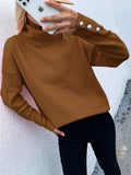 Toloer And Winter New Striped High Leader Mouth Button Sweater Solid Color Casual Loose Plus Size Sweater Woman-Outfit