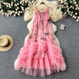 Retro Court Style Design With A Sense Of Fashion Print Splicing Mesh Tau Pong Irregular Lotus Leaf-Side Dress