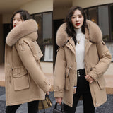 Add Velvet Thick Coat Female 2024 New Winter Waist Long Casual Hat Parker Cotton Suit-Outfit