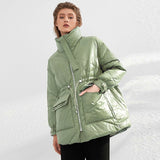 Aachoae Women Solid Thick Warm Lightweight Down Jacket Winter 2021 Long Sleeve Coat With Pockets Female Chic Duck Down