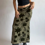 Toloer Style Retro Sen Flower Print Sexy Low Waist Skirt Female Milk Silk Straight Skirt Skirt-Outfit