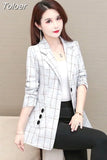 Autumn Plaid Blazer Fashion Elegant High Street Long Sleeve Temperament Comfortable Casual Chic Business