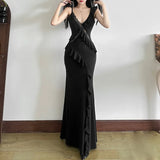 Summer New Women's Style Of French Temperament V Collar Bare Back Leaves Lace Splicing Slinging