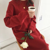 New Autumn Sweater Women Dress Winter Long Sleeve Sweaters Knitted Dresses Womens Warm Loose Maxi Oversize Knitting Robe