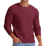 Toloer Men's New Waffge Solid Color Round Collar Long Sleeve Sleeve Sweater Fashion Casual Men's Sweater