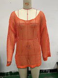 Toloer New Bikini Smock Mesh Hollow Knit Sweater Swimsuit Beach Sunscreen Shirt Female Summer-Outfit