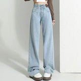 Toloer Wide-Leg Jeans Female Fall Fall 2024 New High Waist Small Show Thin Straight Loose Pants-Outfit