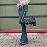 Low-waisted Raw Edge Flared Jeans-Outfit