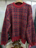Houndstooth Crew Neck Knit Sweater-Outfit