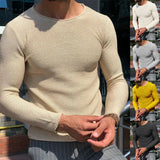 Toloer Men's Casual Round Neck Sweater Solid Color Slim Long Sleeve Knit Jumper Men's