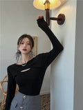 Toloer Long-Sleeved T-Shirt Women's Autumn 2024 New Hot Girl Sexy Slim Design Sense Bottom Shirt Student