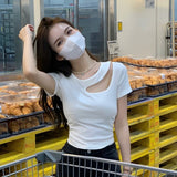 Toloer New 20 Summer 2024 Pure Desire Design Sense Hollow Slim Short Bottom Shirt Short-Sleeved T Shirt Women's