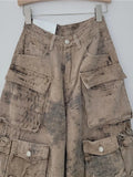 Women Jeans High Waist Camouflage Tie-dye Multiple Pockets Cargo Loose Wide Leg Denim Pants 2024 Summer New Fashion 29L3698-Outfit