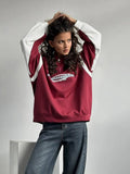 Sports Half Zippered Sweater Women Spring And Autumn Retro Letter Printing Ball Collar