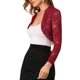 Women Floral Lace Cardigan Jacket Adults See-through Scalloped Long Sleeve Crop Tops Elegant Clothes Spring Fall 2023-Outfit