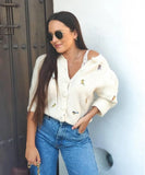 half sleeve bird embroidery knitted cardigan crop tops fashion spring top femme chandails 2020 female sweater