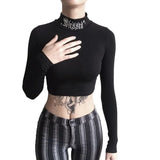 Toloer Design Sense High Collar Jacket Women's Tight Crop Long Sleeve T-Shirt Women's Wear-Outfit