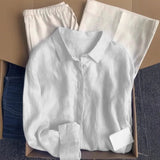 Linen Shirt Women's Summer Thin Old Money Liner Shirt Long Sleeve Sunscreen Cotton