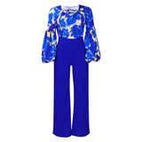 Large-Size Women's New Fashion Print Strapped With Broad Leg Pants Two-Set