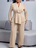 Women's Winter New Fashion Temperament Elegant OL Lotus Side Tops Wide Leg Pants Fashion African