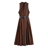 Homemade New Women's Classic带 V-Neckless Muffin Dress