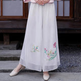 And Artistic Retro Spring Double Chiffon Embroidered Wide-Leg Trousers With High Waist And Thin Yoga Meditation Buddha Dress Skirt Trousers In Tang Dynasty-Outfit